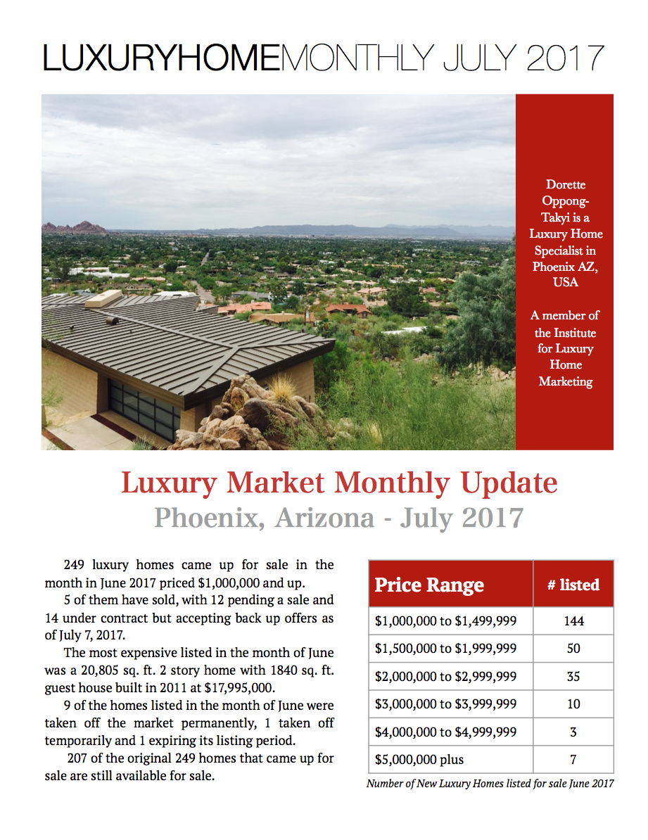 Luxury Market Monthly Update Phoenix, Arizona - July 2017